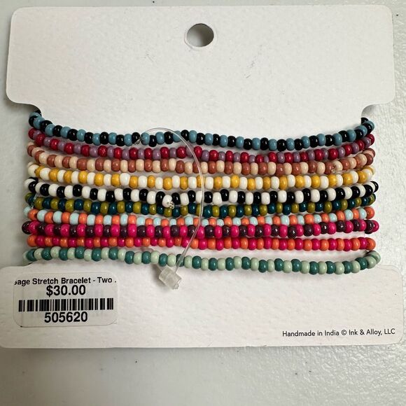 NWT Ink + Alloy Multicolor Stripes Beaded 0 Strand Stretch Layering Bracelets - Picture 5 of 6